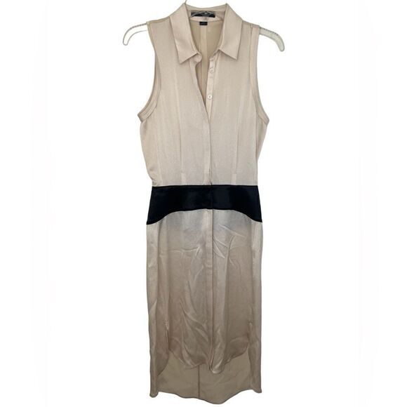 Alexander Wang Cream/Black Sleeveless Colorblock High-Low Shirt Dress - Picture 1 of 13